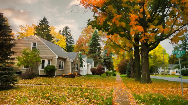 village street in autumn